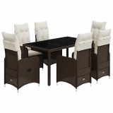 Cumpara ieftin Set bistro de gradina cu perne, 7 piese, maro, poliratan