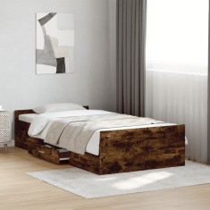 vidaXL Cadru de pat cu sertare stejar fumuriu 90x190 cm lemn prelucrat 3280346