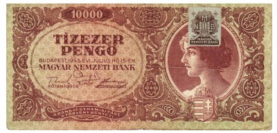 Ungaria 10 000 10000 Pengo 1945 P-119b Seria 078914 foto