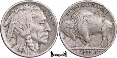 1916, 5 Cents - Buffalo Nickel - Statele Unite ale Americii foto