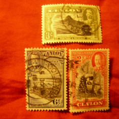 3 Timbre Ceylon colonie britanica 1935 Rege George V , motive locale , stampilat