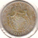 SV * Romania 500 LEI 1944 * ARGINT .700 * Regele Mihai I * patina + luciu