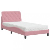 Cumpara ieftin Pat cu saltea, roz, 100x200 cm, catifea