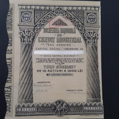 Actiune 1940 Soc. nationala de credit industrial / titlu de 10 actiuni