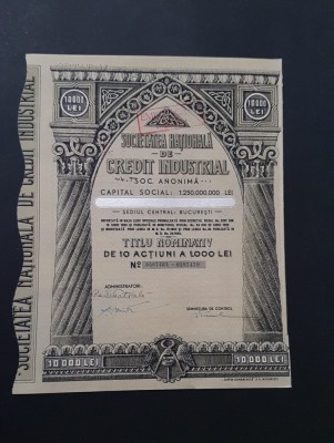 Actiune 1940 Soc. nationala de credit industrial / titlu de 10 actiuni foto