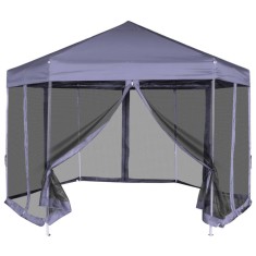 Marchiză hexagonală pliabilă 6 pereți albastru &icirc;nchis 3,6x3,1 m