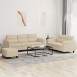vidaXL Set de canapele cu perne, 3 piese, crem, microfibră