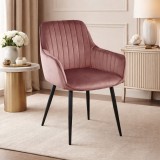 Cumpara ieftin Scaun stil fotoliu bucatarie/living, Artool, Solden, catifea roz, picioare metal negru, 55x45.5x83.5 cm