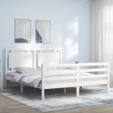 VidaXL Cadru de pat cu tăblie, alb, king size, lemn masiv