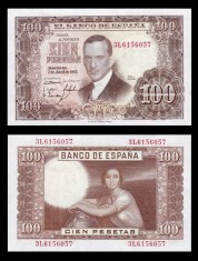 SPANIA █ bancnota █ 100 Pesetas █ 1953 █ P-145 █ UNC █ necirculata