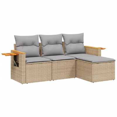 Set canapele de gradina, 4 piese, cu perne, bej, poliratan foto