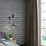 Tapet 3D Silver design perete modern din caramida in relief, Autoadeziv , 77x70 cm