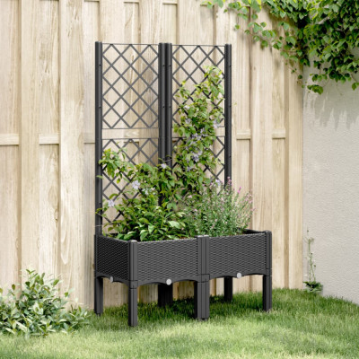 vidaXL Jardinieră de grădină cu spalier, negru, 80x40x142 cm, PP foto