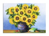 Cumpara ieftin Tablou floarea soarelui si carte pictat manual, 70x50cm ulei pe panza, Constantin Feraru