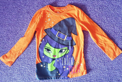 Tricou Halloween fetite 6-8 ani, bumbac, Trick or Treat, maneca lunga, ca si nou foto