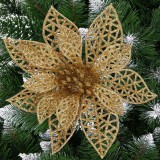 Set 10 ornamente pentru bradul de Craciun, stea Poinsettia, 14cm, auriu Household NewTrend