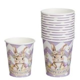 Pahare de Petrecere din Carton cu Model de Paste, 12 buc, 240ml, Alb si Lila, CMCLASS
