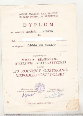 bnk div Diploma Expofil Polono-Romana Rzeszow 1988 foto