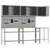 vidaXL Set de dulapuri de lucru cu raft Manual 10 pcs Negru și Gri 3321516