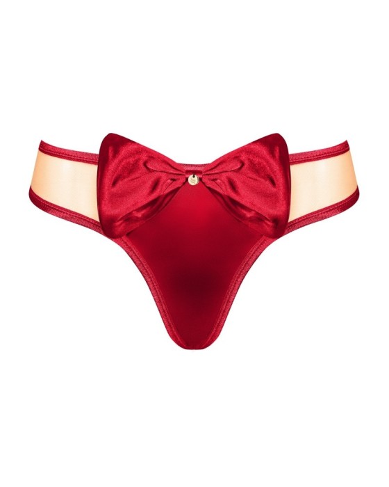 Tanga material elastic si funda din satin rosu Rubinesa thong Obsessive, red -