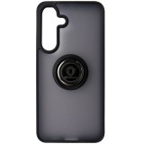 Husa spate cu inel si stand, plastic fumuriu transparent si TPU negru pentru Samsung Galaxy S25 FE