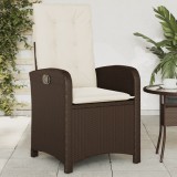 Scaun Gradina Rabatabil cu Perne vidaXL, Poliratan Maro, Spatar Reglabil, Huse Lavabile, Cadru Otel, 57x58.5x93 cm