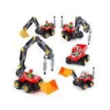 Joc de constructie 5 in 1 vehicule industriale din 42 blocuri lego si 5 carti