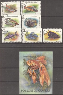 Madagascar 1994 Fishes, set+perf.sheet, used AH.056 foto