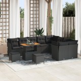 Set de canapea de grădină 12 piese cu perne Negru Poliratan Acacia