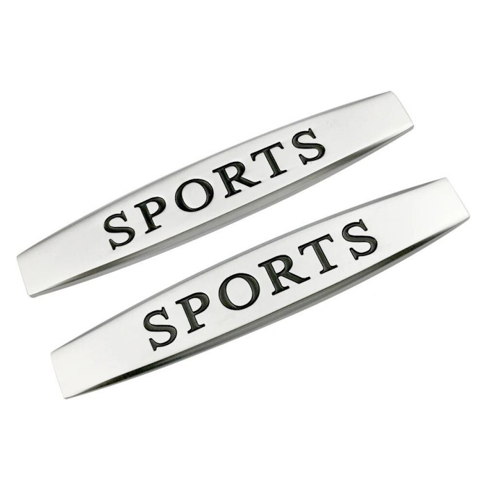 Set 2 x Embleme auto metalice, autoadezive, model &bdquo;SPORTS&rdquo;, finisaj Crom, dimensiune, 10 x 1,5 cm