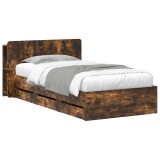 vidaXL Cadru de pat cu depozitare Stejar fumuriu 90 x 200 cm 3433934
