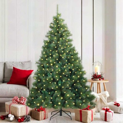 vidaXL Brad de Crăciun artificial cu 300 LED Verde 180 cm PE și PVC 3397779 foto