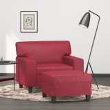 vidaXL Fotoliu canapea cu taburet, roșu vin, 60 cm, piele ecologică