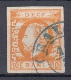 ROMANIA 1871 LP 31 REGELE CAROL I CU BARBA 10 BANI PORTOCALIU STAMPILAT CRAIOVA