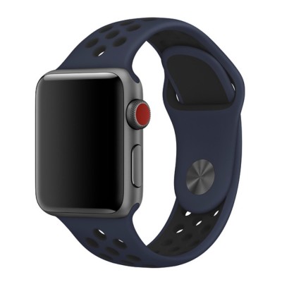 Curea sport albastru cu orificii de ventilatie negre pentru Apple Watch Nike 42/44/45 mm, marimea M/L, seriile 1,2,3,4,5,6,7,8 foto