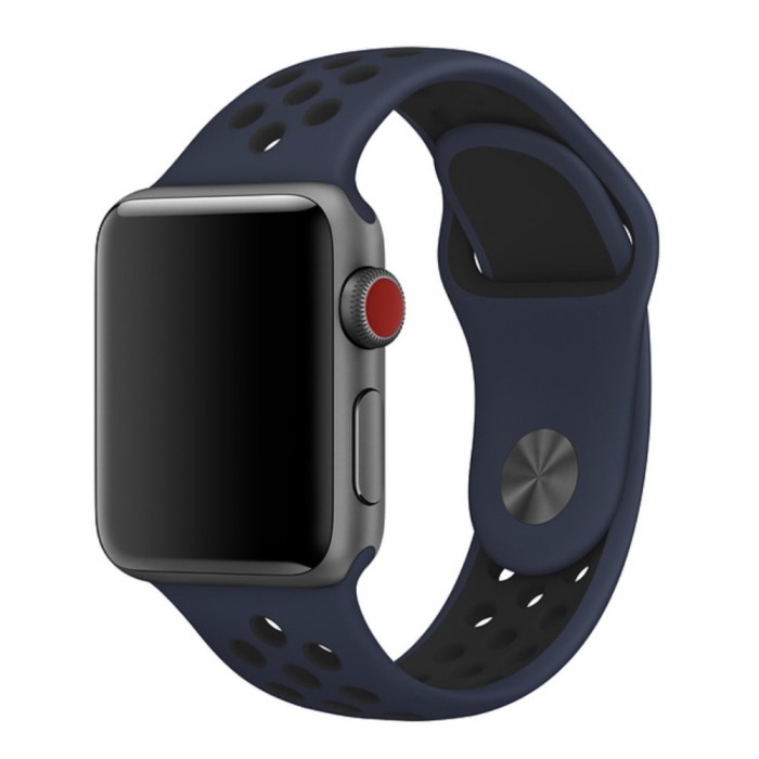 Curea sport albastru cu orificii de ventilatie negre pentru Apple Watch Nike 42/44/45 mm, marimea M/L, seriile 1,2,3,4,5,6,7,8