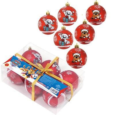 Set 6 Globuri brad Craciun Paw Patrol 8 cm foto