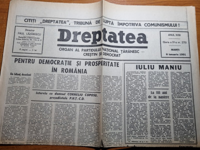 ziarul dreptatea 8 ianuarie 1991-118 ani de la nasterea lui iuliu maniu foto