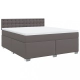 Cumpara ieftin Pat box spring cu saltea, gri, 180x200 cm, piele ecologica