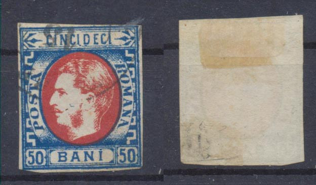 ROMANIA 1869 Carol favoriti timbru 50 bani stampilat LP 29