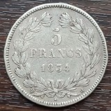 (A662) MONEDA ARGINT FRANTA - 5 FRANCS 1834, LIT H (LA ROCHELLE), LOUIS PHILIPPE, Europa