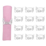 Set 12 inele de șervețele din metal Bismillah alfabet decor de masă &ndash; Argintiu
