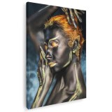 Tablou canvas model cu machiaj creativ in nuante maro, portocaliu, albastru 1051 Tablou canvas pe panza CU RAMA 60x90 cm