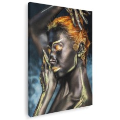 Tablou canvas model cu machiaj creativ in nuante maro, portocaliu, albastru 1051 Tablou canvas pe panza CU RAMA 20x30 cm