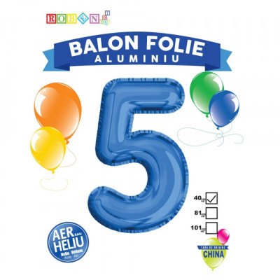 Balon, folie aluminiu, albastru, cifra 5, 40 cm foto