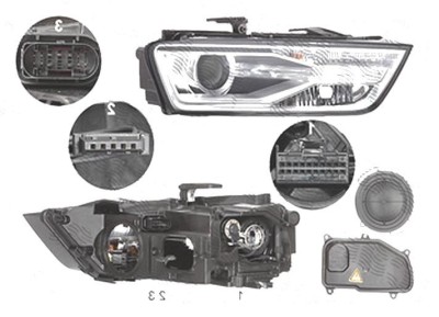 Far Audi Q3 (8u), 01.2015-, fata, Dreapta, bi-xenon; cu lumini pentru curbe; cu LED daytime running light; D5S+H8+LED; electric; fara LED controlling foto