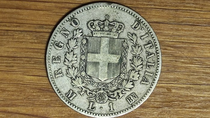 Italia - moneda de colectie istorica argint 835 - 1 lira 1863 MBN / Milano - Victor Emmanuel II - foarte frumoasa !