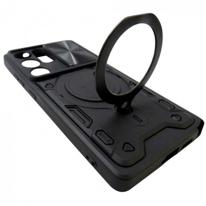 Husa tip capac spate TPU negru, inel si protectie camera, pentru Samsung Galaxy S25 Ultra