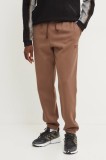 Reebok pantaloni de trening Identity Washed culoarea maro, neted, 100205487