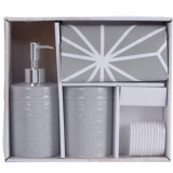 Set de baie Geometric, 4 piese, dolomit, gri